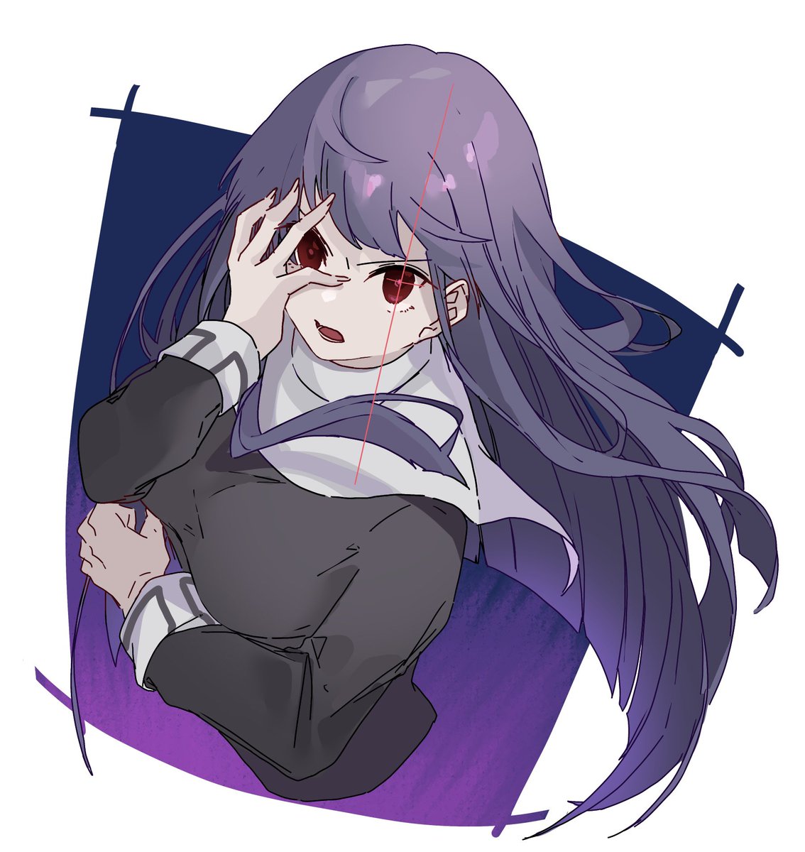 1girl solo school uniform dress long hair sleeve cuffs purple hair  illustration images