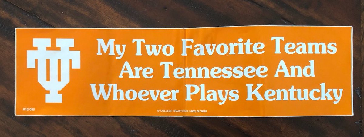Taylor_Hall's tweet photo. Found this classic bumper sticker at my grandparents’ house a few weeks ago. They didn’t miss a #Vols vs. Kentucky game for 40 years straight. I think it’s about time to get these back in production! #GoVols #GBO https://t.co/2xniWpFs1A