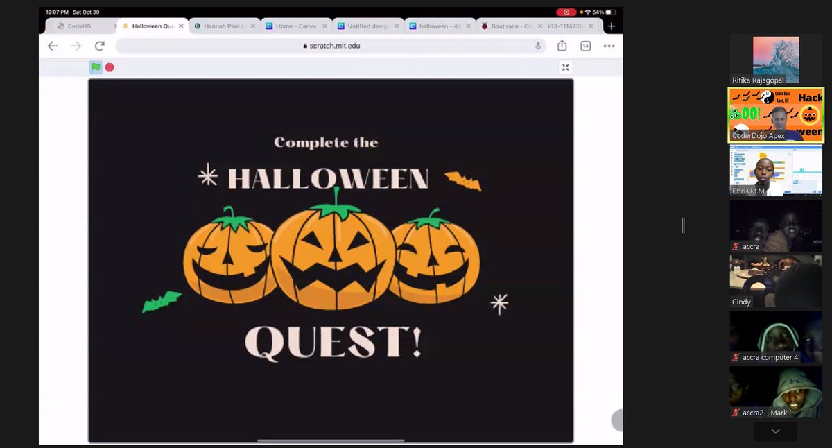 coderdojoapexnc's tweet image. Our (virtual) Hack-O-Ween challenge last Saturday was Spooctacular #CoderDojo