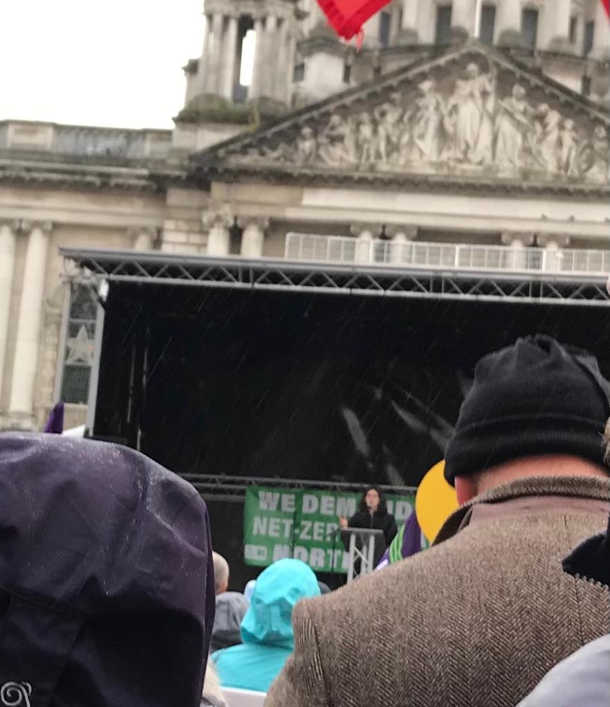 A really powerful speech from Dara at the City Hall today, at the COP26 climate rally. It is amazing to think of the Shimna students who, at such a young age, have over the years have addressed a huge crowed at this spot. Thinking of Nathan and Maya and now Dara. Impressive.