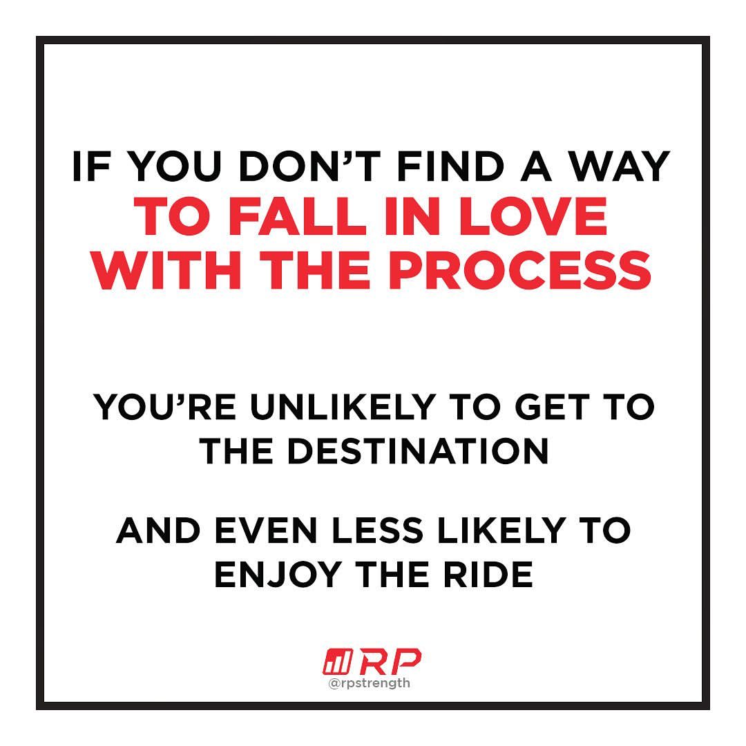 RPstrength's tweet photo. You don't have to love it at first, but look for parts to enjoy, challenges to overcome, milestones to focus on. The shift from striving for an end goal to living for a daily passion can be life-changing. https://t.co/8iU7JGm6zT