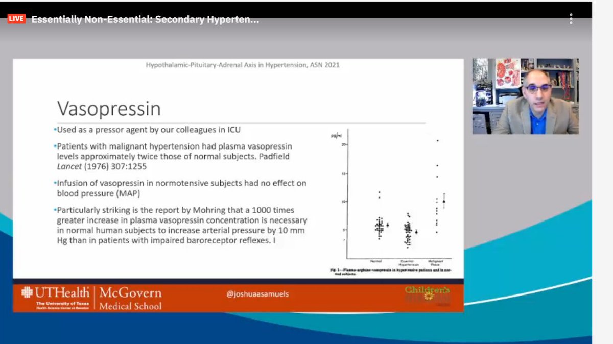 drM_sudha's tweet photo. Vasopressin and BP
Infusing vasopressin in normotensive do not have much effect
Pts with baroreceptor defects- very sensitive to vasopressin, can develop HTN
not much known in this area
#ASNKids21 #KidneyWk #HTN #secondaryHTN #PedsHTN #HPAaxis
@ASPNeph @AspnResearch https://t.co/2oA68Dv9rW
