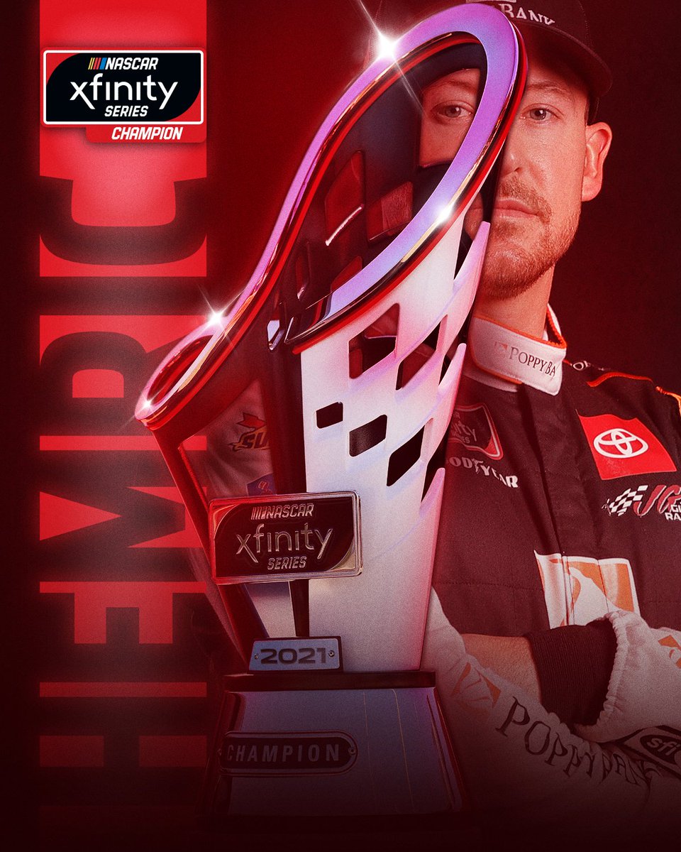 NASCAROReillyAP's tweet photo. HEMRIC TAKES THE CROWN!

@DANIELHEMRIC WINS THE 2021 NASCAR XFINITY SERIES CHAMPIONSHIP! https://t.co/sB7XWbMvUc