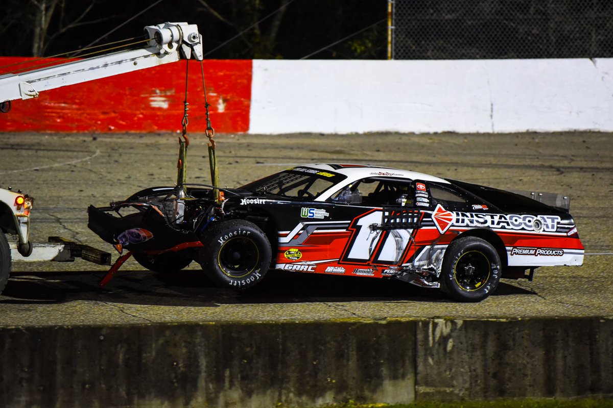 RacingAmerica's tweet photo. “The big one” happens @MMSracetrack, collecting multiple cars. (43/100 laps)
@jo_wilkinson11 & John Bolen receive some of the worst damage as track cleanup ensues.
Christopher Tullis still leads.
#ShowMePLM: https://t.co/aG08GcPbq1 https://t.co/Qr2NBpTuCh