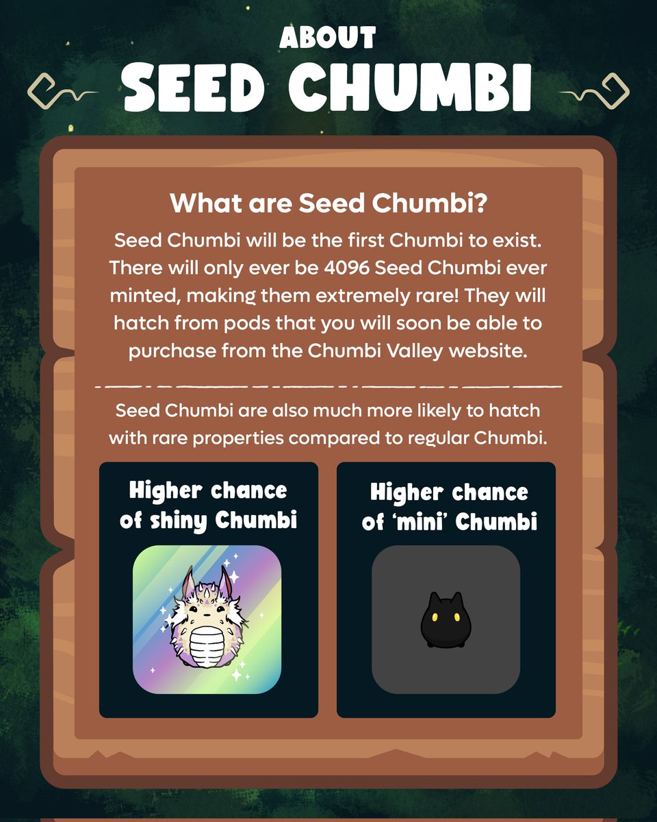 chu_mb1's tweet photo. 🔥 Over the coming weeks, we will be explaining everything you need to know about our upcoming Seed Chumbi #NFT Sale!

This will include:
- FAQs about Seed Chumbi NFTs
- Benefits of owning a Seed Chumbi
- Roadmap &amp; important dates
- Pod tiers and details
- Pod prices

#nftgame https://t.co/ChZYKSyL05