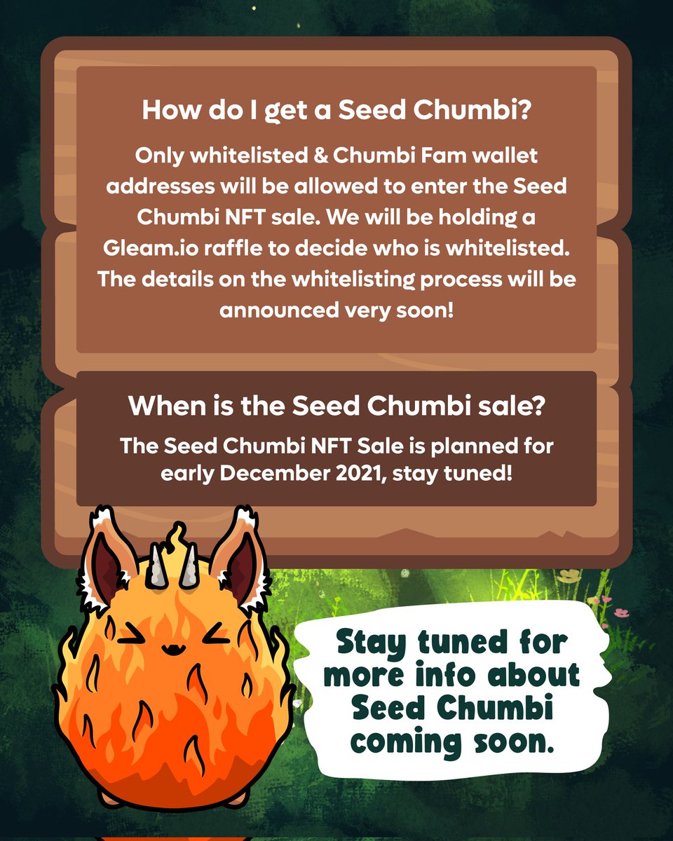 chu_mb1's tweet photo. 🔥 Over the coming weeks, we will be explaining everything you need to know about our upcoming Seed Chumbi #NFT Sale!

This will include:
- FAQs about Seed Chumbi NFTs
- Benefits of owning a Seed Chumbi
- Roadmap &amp; important dates
- Pod tiers and details
- Pod prices

#nftgame https://t.co/ChZYKSyL05