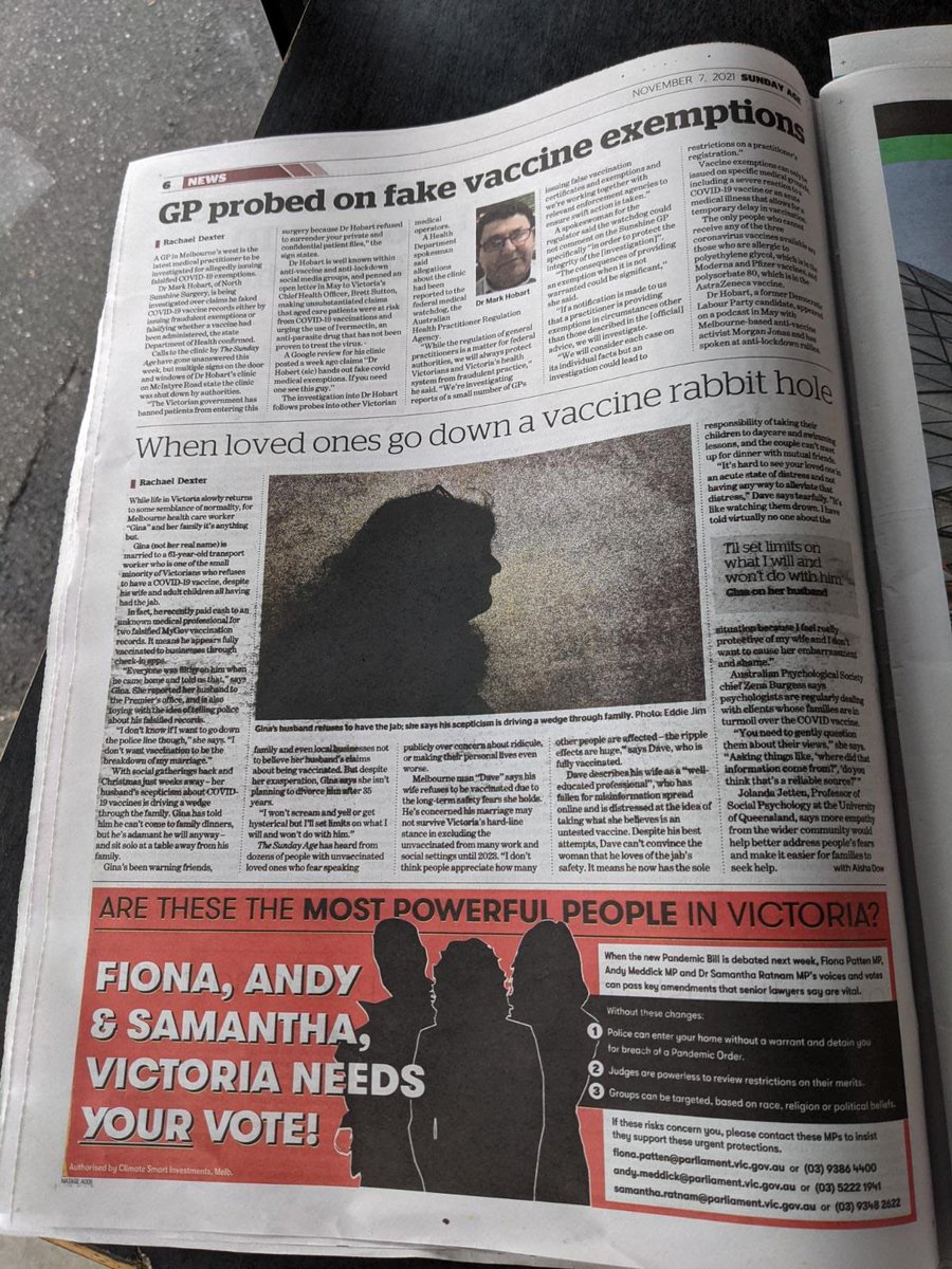 If you’re worried about the extreme and centralised powers proposed by this new Victorian pandemic law, then page 6 of today’s Sunday Age will interest you.