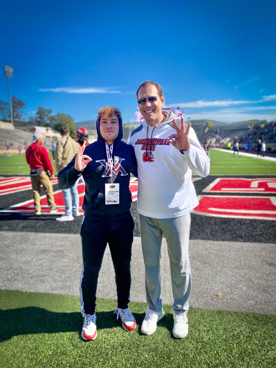 CadeAlexander8's tweet photo. Had a great time today at Jacksonville State, thank you to the coaches for inviting me out‼️🐓 @JR_Sandlin @Coach_Grass @coachjimmyogle #FearTheBeak https://t.co/Q6Buhsarbe