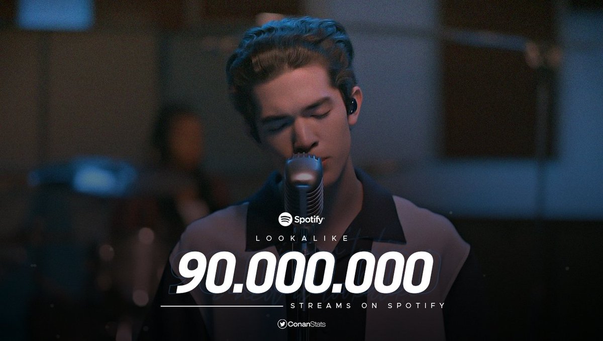 ConanStats's tweet image. "Lookalike" by @ConanGray has now over 90 MILLION Streams on Spotify!

— This is Conan's 5th song to reach this mark!
