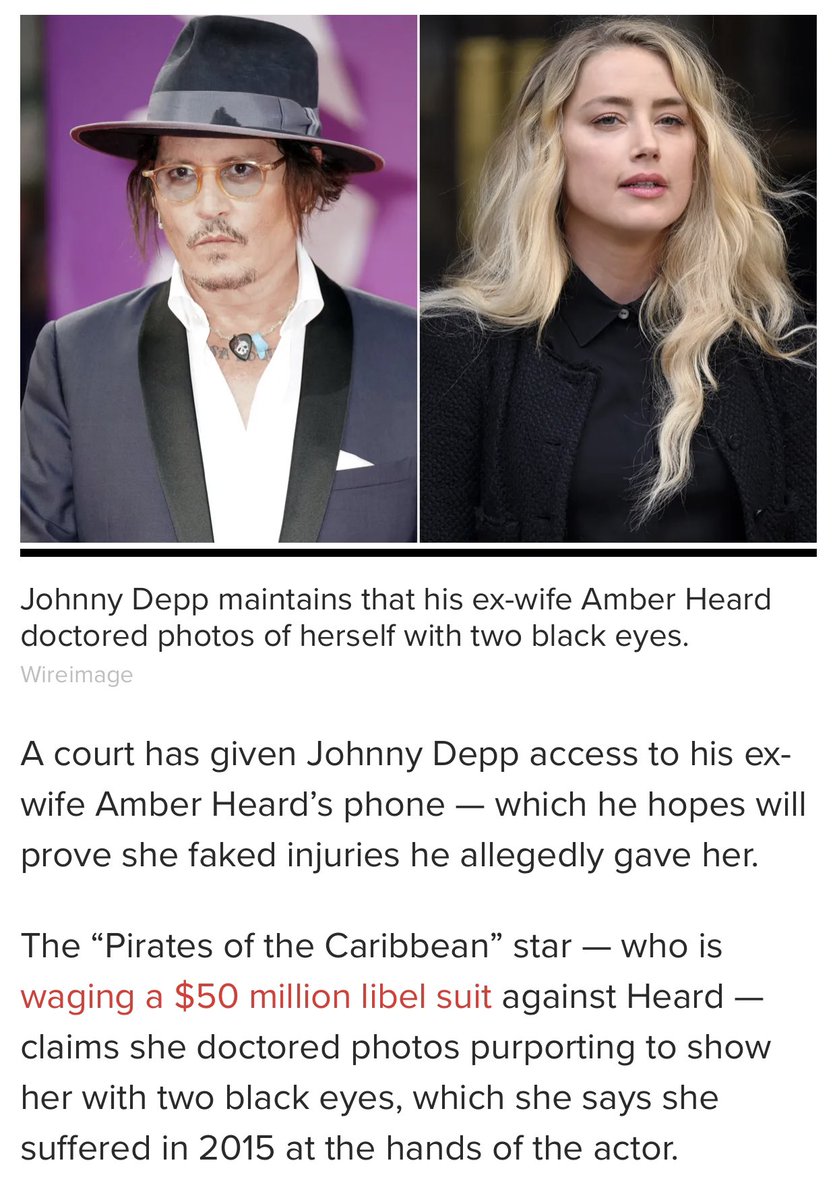 ellisgreg's tweet photo. Johnny Depp wins bid for Amber Heard phone records 2 prove ‘fake’ assault pics:

“Ms. Heard friends fabricated photos that she used to obtain an ex parte TRO &amp; a $7 million divorce settlement then falsely testified in London she gave to the ACLU &amp; CHLA.”

Classic Silver Bullet🎯 https://t.co/taNKgabgzA