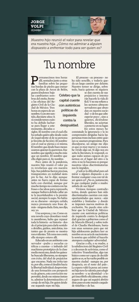 heraclesmigato's tweet photo. Hermosa columna de @jvolpi sobre su hija. Ojalá llegue pronto el día en el que todas y todos podamos decidir sobre nuestros cuerpos, un lugar lejos del transodio https://t.co/8qaQRfEOxQ