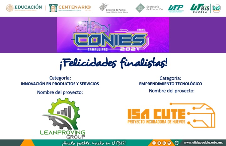 UTBISPuebla's tweet photo. Felicidades a los 2 proyectos finalistas del área de Procesos industriales que se encuentran participando en el 6to. Concurso Nacional de Innovación y Emprendimiento CONIES 2021.
¡Felicidades emprendedores finalistas!
#Orgulloutbis #OrgulloEmprendedor #CONIES2021 https://t.co/2PsQtaszac