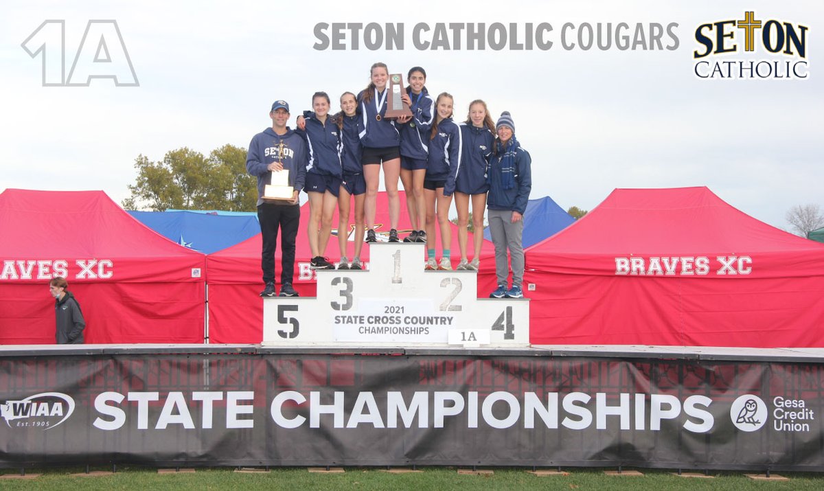wiaawa's tweet photo. 2021 1A Girls Team Champion: 

Seton Catholic Cougars 🏆

#wastatexc https://t.co/9jnjcdkcJ4