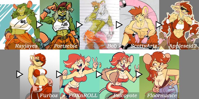 Another nice telephone game all together! :D
@RayJayes 
@portzebie 
@isatorus 
@ScottyArtz 
@Appleseid2 
@Furboz 
Me    
@psicoyote 
@floormance 
