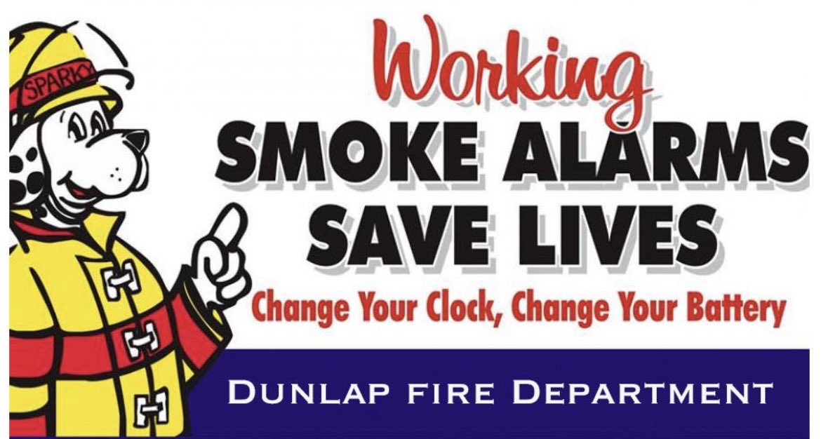DunlapFire's tweet photo. REMINDER! Clocks go back, batteries get changed!! Smoke detectors save lives!! https://t.co/hlwzNHvb2D