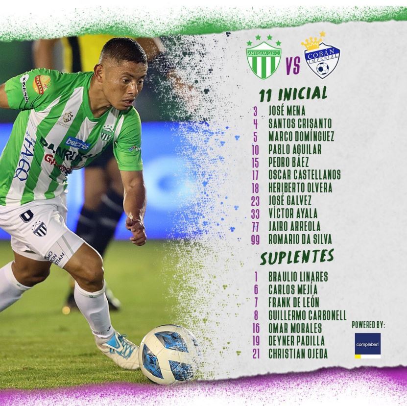 EUDeportes's tweet photo. #Apertura2021 | ¡Listos los onces! Así saldrán al campo Antigua 🥑 y Cobán Imperial 👑

Siga la transmisión en nuestra radio en línea 🎙️📻📱👉 https://t.co/OKbiQlvnOA https://t.co/4q4IQBJqJX