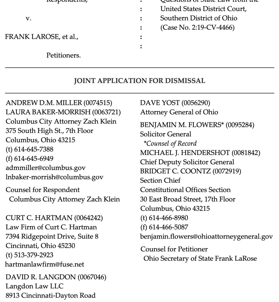 BareVariant's tweet photo. Mr. Hartman and Mr. Langdon co-filed this 2020 lawsuit against Ohio Secretary of State Frank LaRose, one of many additional examples https://t.co/uu8F3L9l8p