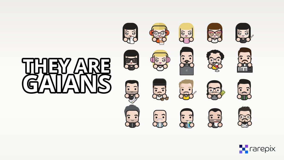 rarepixio's tweet photo. Are you ready to meet the Gaians, the coolest agency folk? They’re the first ever NFTs to be crated by an agency for its people! https://t.co/gn6WJ71igG