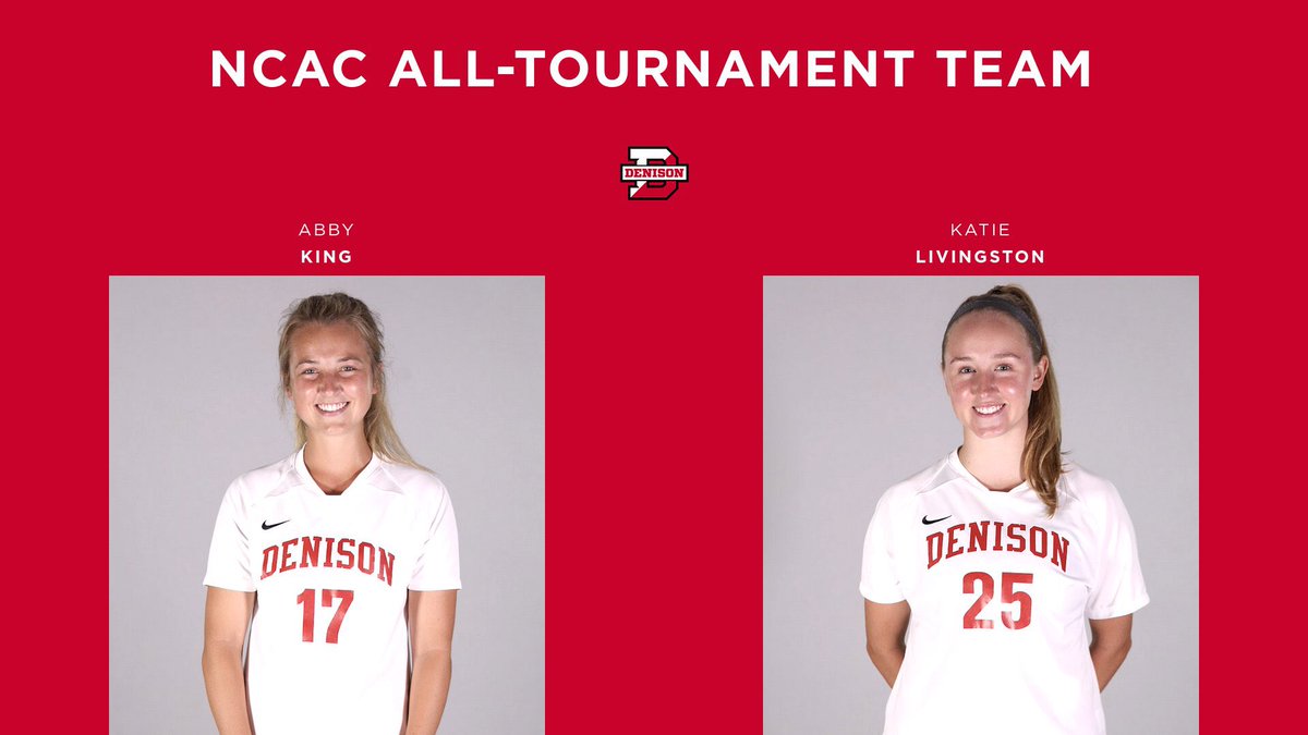 DenisonWSoccer's tweet photo. Congratulations to Seniors Abby King and Katie Livingston on making the NCAC All-Tournament Team! #Congrats #DUWS #YeahRed https://t.co/7IvCx7klZC
