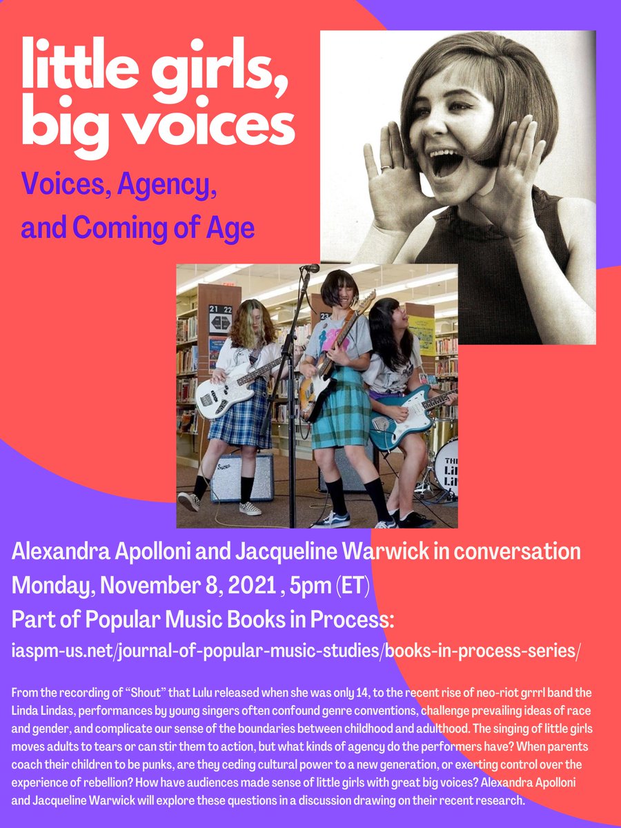 Monday at 5pm (ET) I'll be in conversation with the brilliant Jacqueline Warwick, talking about girl singers from Lulu to the Linda Lindas! All are welcome - dm me for the Zoom link! This is part of Popular Music Books in Process - iaspm-us.net/journal-of-pop…