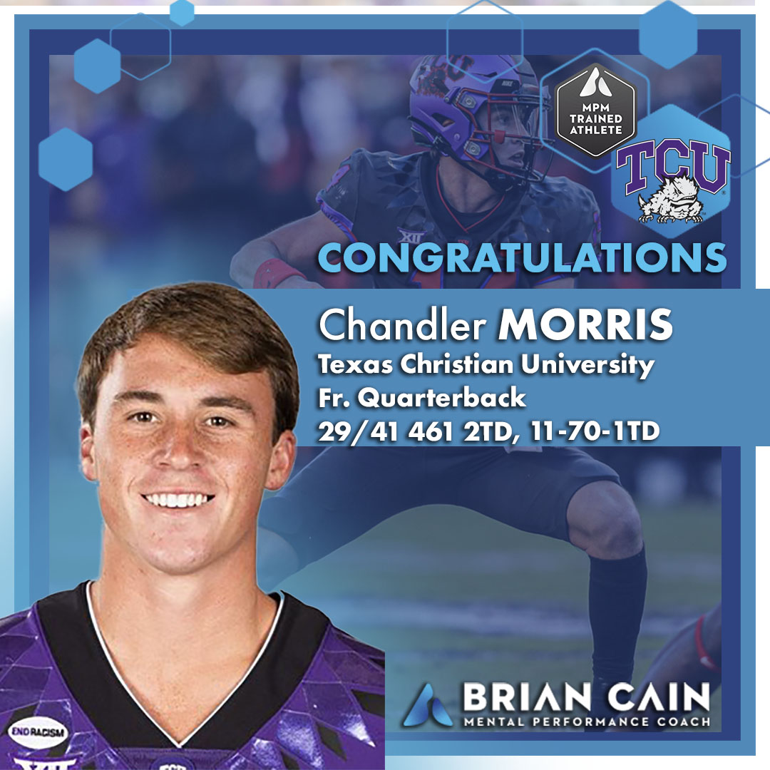 BrianCainPeak's tweet photo. Huge congrats to TCU Football  and @chandlermorris4 on an  amazing performance in your first start at QB for the Frogs.  29/41 for 461 2TDs and 11 for 70 and 1 TD - Big win over #14/#12 Baylor

#Seperation-Is-In-Preparation

#WorkWins

#MPMAthlete

https://t.co/gsQrIgQqGw https://t.co/kR5KWLJUpA