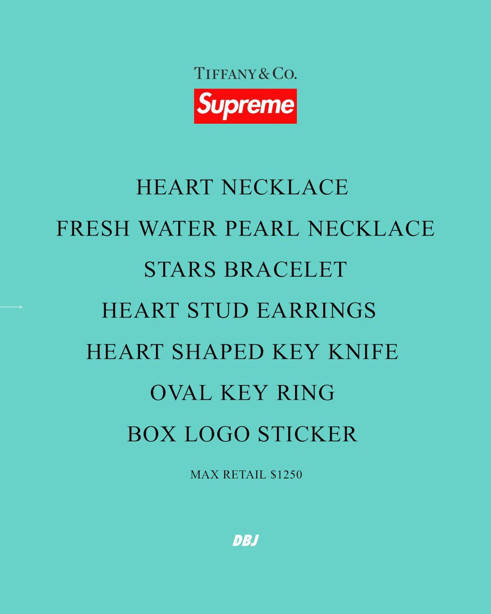 sneakerhack1's tweet photo. Tiffany x SUPREME 
展開アイテムが予想されています💎 https://t.co/qrw3wddBHg