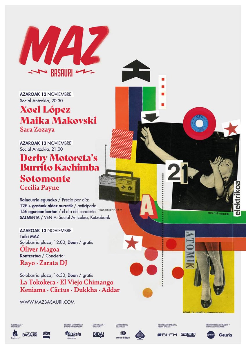 auxmagazine's tweet photo. .El 12 y 13 de noviembre regresa al @socialantzokia y Solobarria Plaza el @mazbasauri con Xoel López, Derby Motoreta's Burrito Kachimba, Maika Makovski, Sotomonte, Sara Zozaya , Cecilia Payne, Dukkha Taldea, Zarata DJ, entre otros. #MAZ2021 #MAZBasauri https://t.co/qCWwwYIuH5