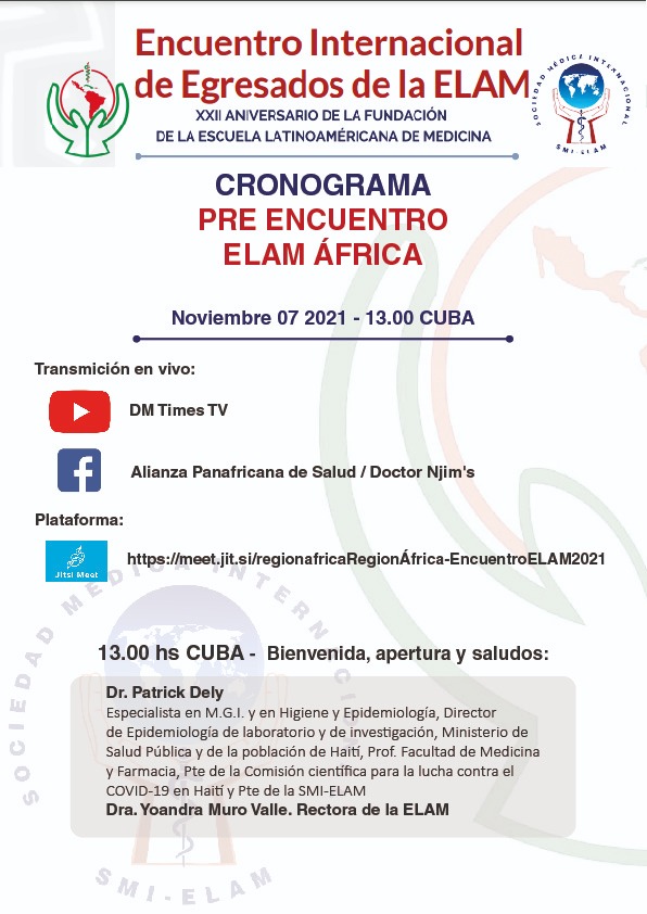 ElamSmi's tweet photo. 📢PRE ENCUENTRO ELAM ÁFRICA

📍Mañana Domingo 7 de nov de 2021
🕐13:00 hs CUBA.

🎥Transmisión En Vivo:

👇👇👇Links👇👇👇

YouTube: DN Times tv
https://t.co/agoMrrAUFq

Facebook: Pan-African Health Alliance / https://t.co/UmoyEeSOz6 Doctor Njim's https://t.co/eOzxnNeM9Q
