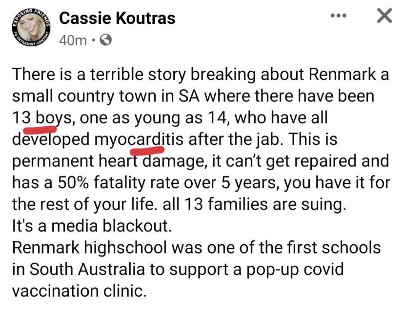BigPharmaHarm's tweet photo. There’s a special place in #hell for all those involved in this #globalexperiment #scomo #greghunt #bradhazzard #markmcgowan #Danandrews #gladys #domenic etc etc #COVID #vaccine #pericarditis #myocarditis #teens #children #SA #Renmark https://t.co/jpmZQakvQR