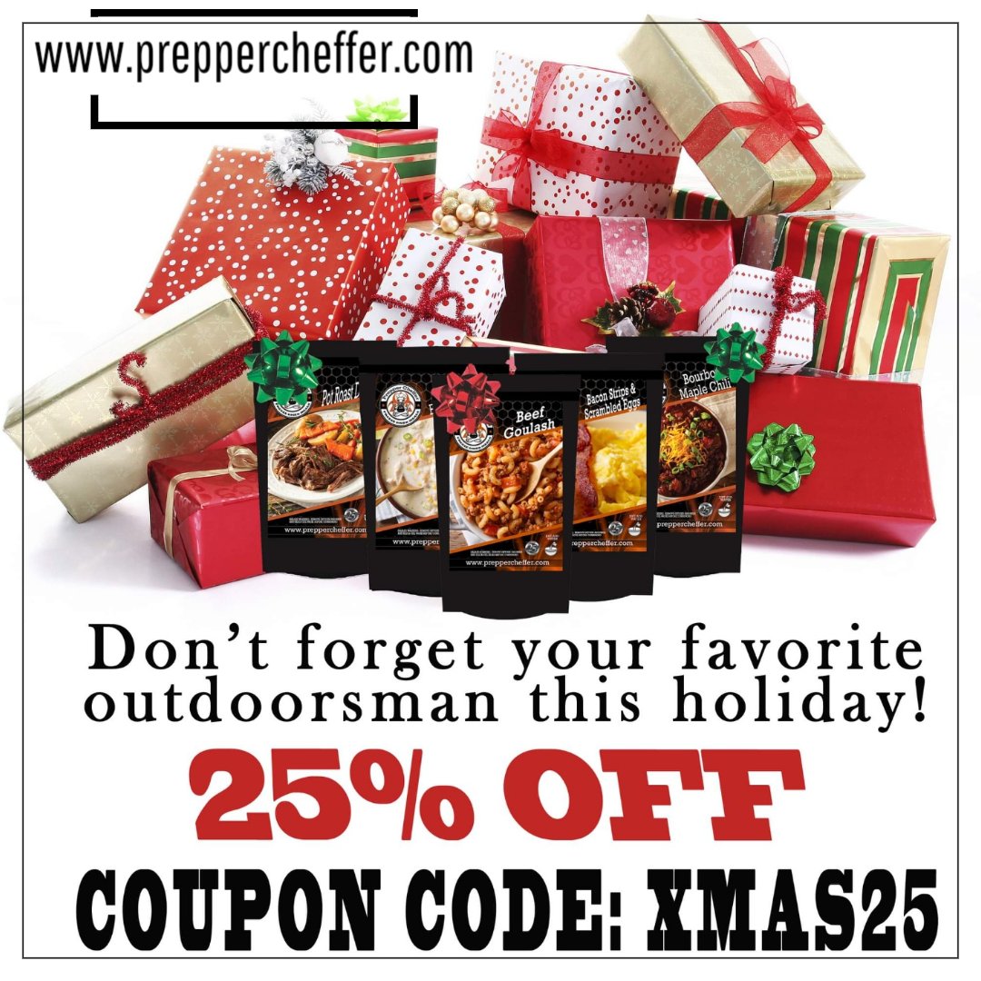 🚨🚨🚨
25% OFF ALL ORDERS!!!

 COUPON CODE: XMAS25

preppercheffer.com

#freezedried #freezedriedfood
#freezedriedmeals #camping #hiking #hunting #survival #food #meals #huntingmeals #pouchmeals #winter #Christmas #sale #coupon #Christmassale #wintersale #christmasgift #yum