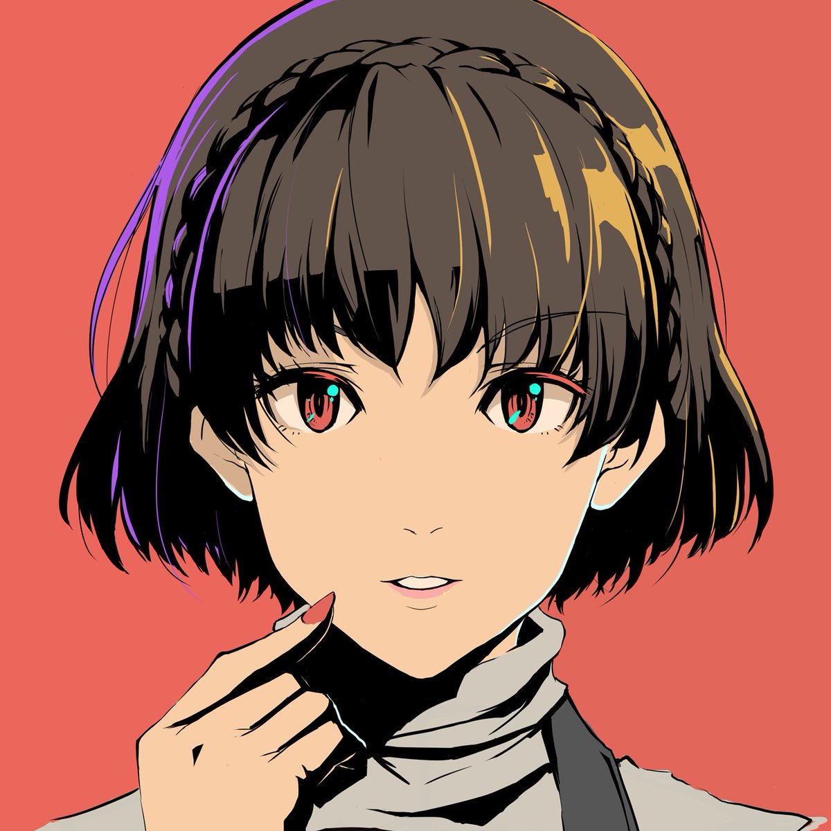 niijima makoto 1girl solo short hair braid crown braid red eyes looking at viewer  illustration images