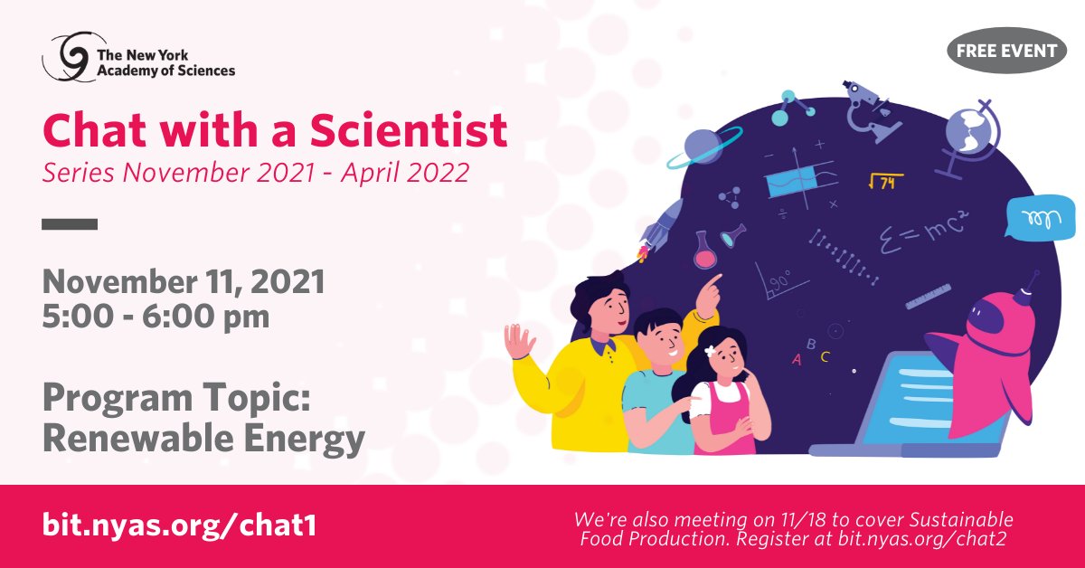 Ever wonder what it’s like to work in the field of #RenewableEnergy? Join <a href="/NYASciences/">NYAS</a> on November 11 to chat with two scientists about #sustainability and the work they do to make the world a better place: bit.nyas.org/3waeAtm #FutureofSTEM #scicomm