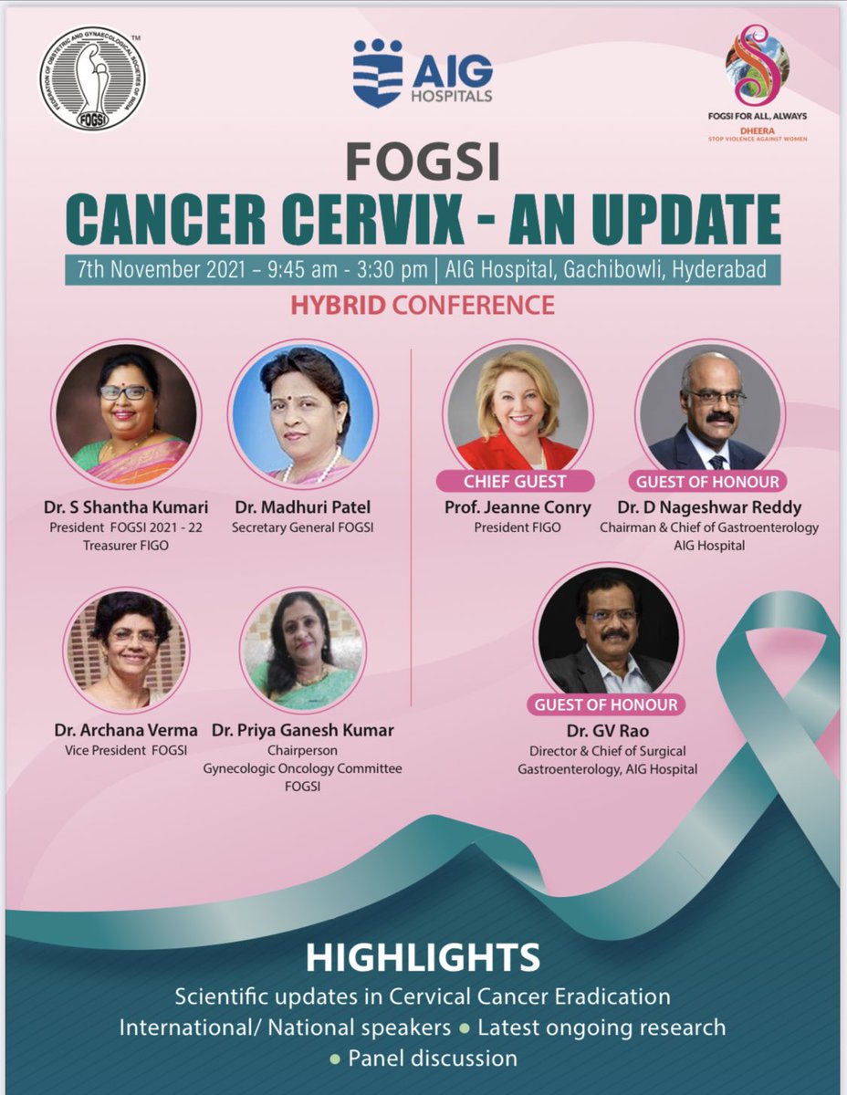 Niru22's tweet photo. Join us for the @fogsiofficial #CancerCervixUpdate on 7th Nov. 2021, 9:30 am, Inauguration 12:30 pm &amp; #PanelDiscussion on #EndometrialCancer at 1:45 pm IST. Click to register https://t.co/SlKzFKn4ta Chief Guest @FIGOHQ @ConryJeanne. Presided by @DrSShanthaHYD https://t.co/OH5YeYDbFg