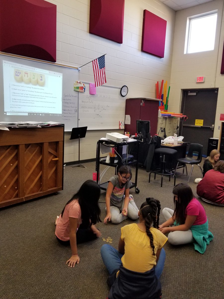 Stephan30192652's tweet photo. Cryar 5th grade Choir students learning how to play the dreidyl game that goes with their song S'vivon. @CryarCISD @ConroeFineArts #gameon https://t.co/MympfAzgbM