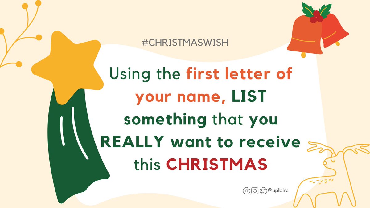 uplblrc's tweet photo. What is your ultimate Christmas Wish?
S: Serenity pa rin po, Lord. ๐
#FunSaturday #LRCCares https://t.co/x4iGIKlofy