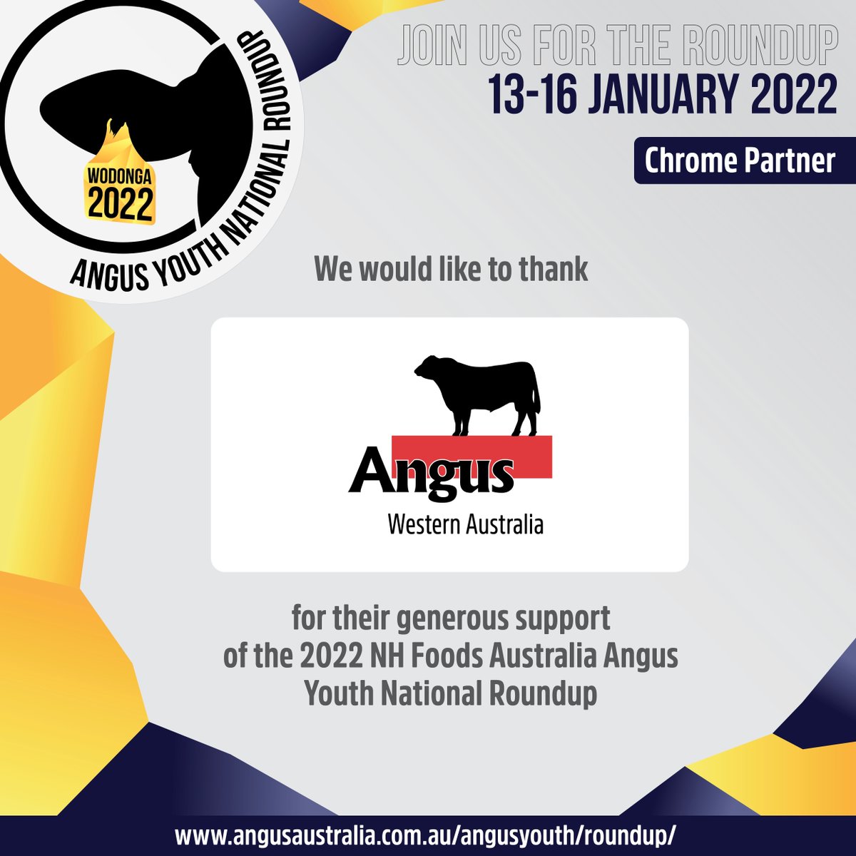 angusyouthaus's tweet photo. Thank you to our Chrome Partner for the 2021 NH Foods Australia Angus Youth National Roundup, WA Angus. Your support is greatly appreciated! https://t.co/WZyDr8aUlV 
#AngusYouth #Youthinag #AYRoundup https://t.co/7UOnUGBvjR