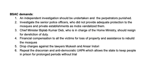 Boston South Asian Coalition Condemns State Violence in Tripura. Our statement &amp; demands