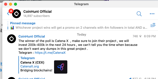 CryptoAliens_'s tweet photo. $CEX (CatenaX token) has won CointHunt contest and will be pumped in the next 24 hours (probably tonight when everyone's sleeping...)

YESSSSSSSS :)

#CryptocurrencyNews #cryptocurrecy #Bitcoin #Ethereum #Binance #cryptocurrency #PancakeSwap https://t.co/xjrYazR7eW