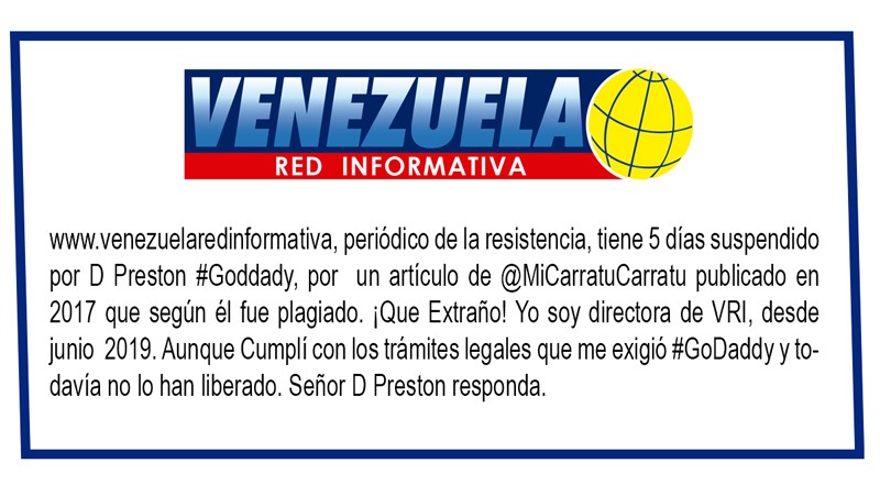 <a href="/GoDaddy/">GoDaddy</a> <a href="/GoDaddyHelp/">GoDaddy Help</a> @PrestonDouglas_ <a href="/vzlaredinforma1/">Venezuela Red Informativa</a> <a href="/juanpumero/">Juan Javier Pumero E</a> <a href="/PABLOMEDINAML/">PabloMedina Carrasco</a> <a href="/Apevex/">Apevex</a> <a href="/venpres/">Javier Cáceres</a> <a href="/marcorubio/">Marco Rubio</a> <a href="/ElAmerican_/">El American</a> <a href="/ADRIANAAZZIAS/">ADRIANA AZZI</a> <a href="/lourdesubieta/">Lourdes Ubieta</a> <a href="/SenRickScott/">Rick Scott</a> @RonDeSantisFL <a href="/EVTVMiami/">EVTV</a> <a href="/PedroOquero/">Pedro Alejando Oquero Roversi</a> <a href="/ElNacionalWeb/">El Nacional</a> <a href="/acostacarlostv/">Carlos Acosta</a>