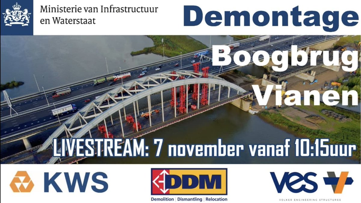 Volg vandaag vanaf 10:15u de #livestream van het #uitvaren van de #Lekbrug via tinyurl.com/2fhedxs7

En uiteraard vandaag livebeelden via @VliegendeFilmer