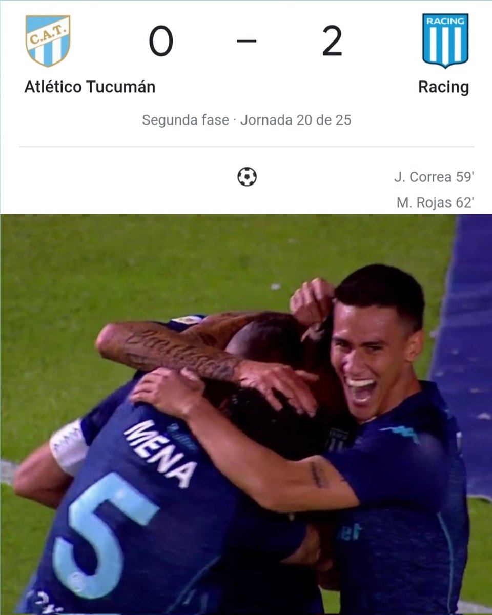 Fergagofans's tweet photo. Un día llegó la primera victoria del Racing comandado por Fernando Gago. Fue 2 a 0 en Tucumán contra Atlético, los goles fueron de Correa y Rojas.

Que sean muchas más 🙌🏻 https://t.co/vM3rNLn22Z