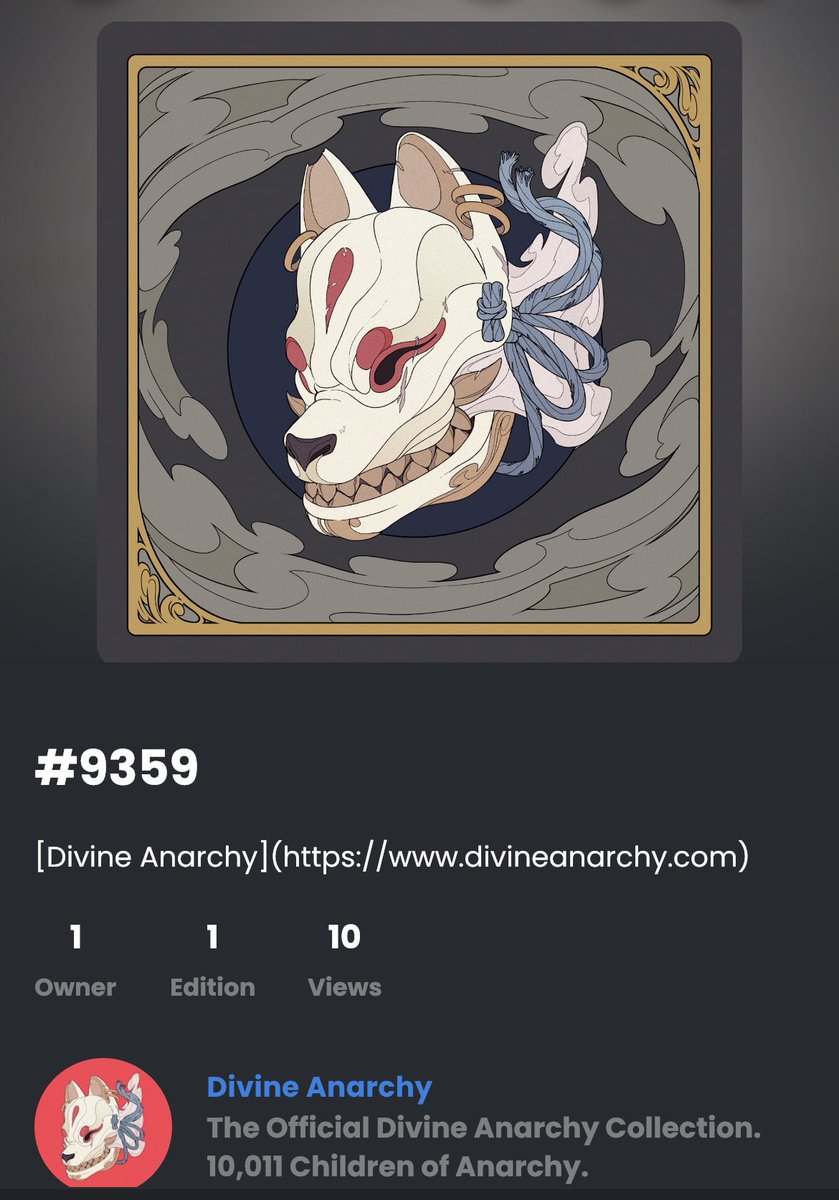 Divine Anarchy  Giveaway
Giving away 1 of my whitelist Future Gems. Floor price 2k usd 
1. Like, RT, + TAG 2 PEOPLE
2. Follow 
<a href="/divineanarchy/">Divine Anarchy</a> 
 and 
@fes_token 
  DONT have to follow me, but I’m pushing another sweet project in the works. Being early is always nice BE THE HERO