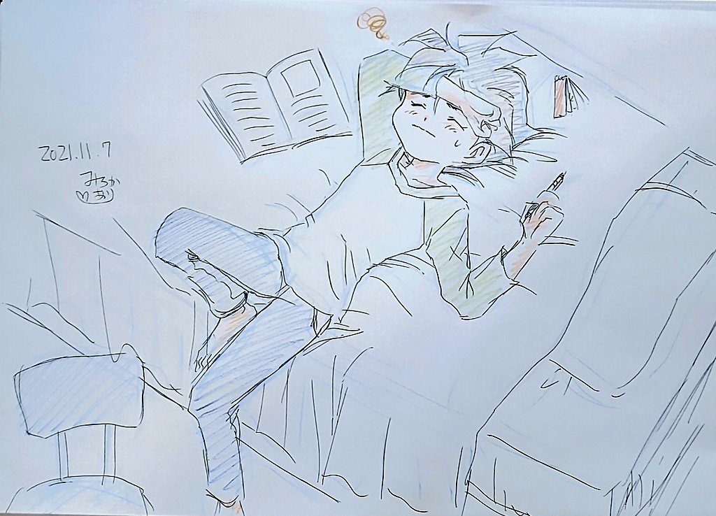 香鼠さん、描けました~💖‼️@kaorimouse
中学ワタルくんで、試験勉強に疲れてバタンキューしちゃった所です✨多分、このまま寝落ちパターン突入です💖(笑)💕(///ω///)♪
かわいいイメージありがとうございました~💖‼️(*^▽^)/★*☆♪