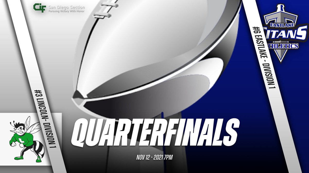 SDUSDAthletics's tweet photo. @THEHIVEFB @eastlaketitanFB D1 QUARTERFINAL ACTION- Nov. 12th. Tickets at https://t.co/x0uiQCwCGd https://t.co/bMZrFEE8C0