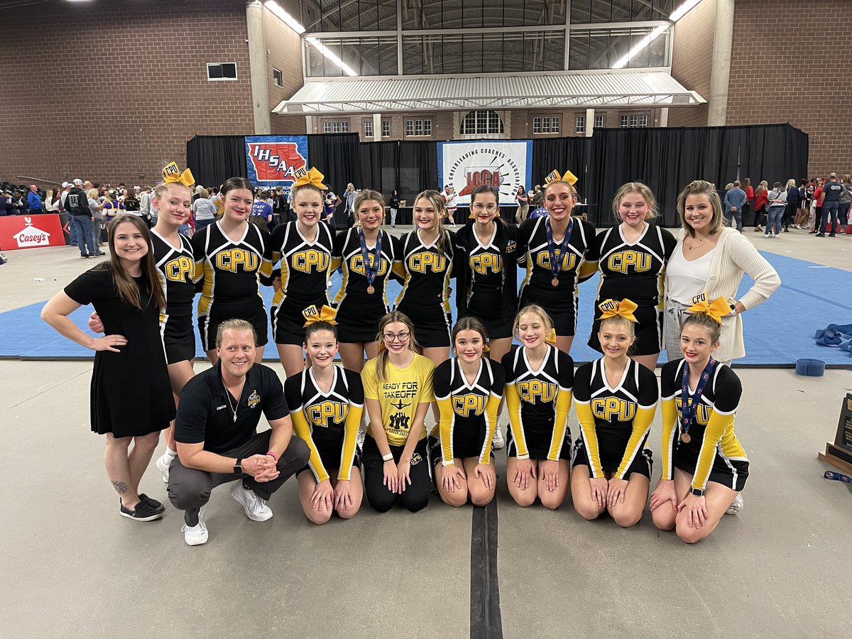 CPUCheerleading's tweet photo. We’re bringing home TWO STATE Trophies CPU Nation!!!  More details tomorrow when I’ve processed. We’re gonna have a welcoming home for these athletes when we get home tonight. I know it’s late but please join us at 11:30pm in the HS circle if you’re close and awake 😉 @rlibolt https://t.co/5LSyQzhVtV