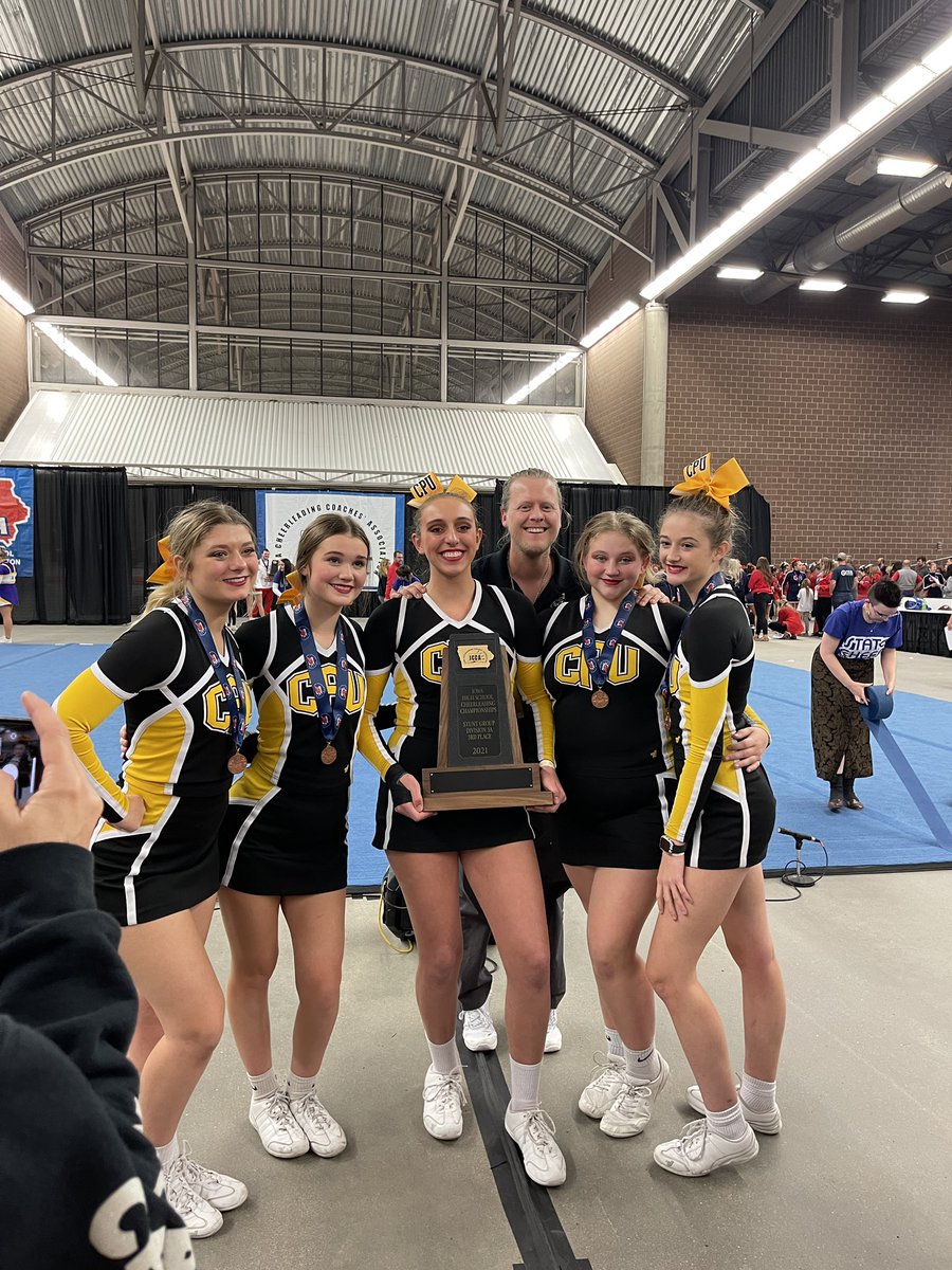 CPUCheerleading's tweet photo. We’re bringing home TWO STATE Trophies CPU Nation!!!  More details tomorrow when I’ve processed. We’re gonna have a welcoming home for these athletes when we get home tonight. I know it’s late but please join us at 11:30pm in the HS circle if you’re close and awake 😉 @rlibolt https://t.co/5LSyQzhVtV
