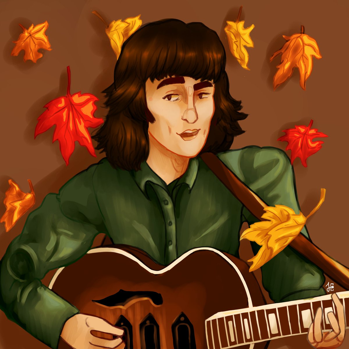 maccadot's tweet photo. george harrison but in fall
was really proud of this rendering 
[from October 2, 2020]
#thebeatlesart #thebeatlesfanart #beatlesart #beatlesfanart #georgeharrison #georgeharrisonart #georgeharrisonfanart https://t.co/ipKHDyTy7p