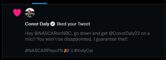 500Indy1911's tweet photo. Just made my Saturday.

#IndyCar || #NASCARPlayoffs || #GiveHimAMic https://t.co/pcYAR9x8vN