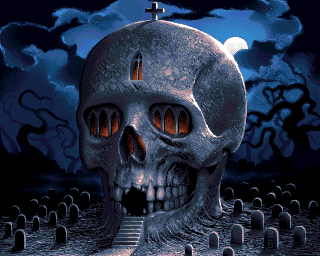 RazorbackFrisk's tweet photo. "Necropolis". Amiga OCS, done in GrafX2. Another "quick'n'dirty" pixel job to hit a compo deadline. #Amiga #OCS #pixelart https://t.co/XlRKaIvCr7