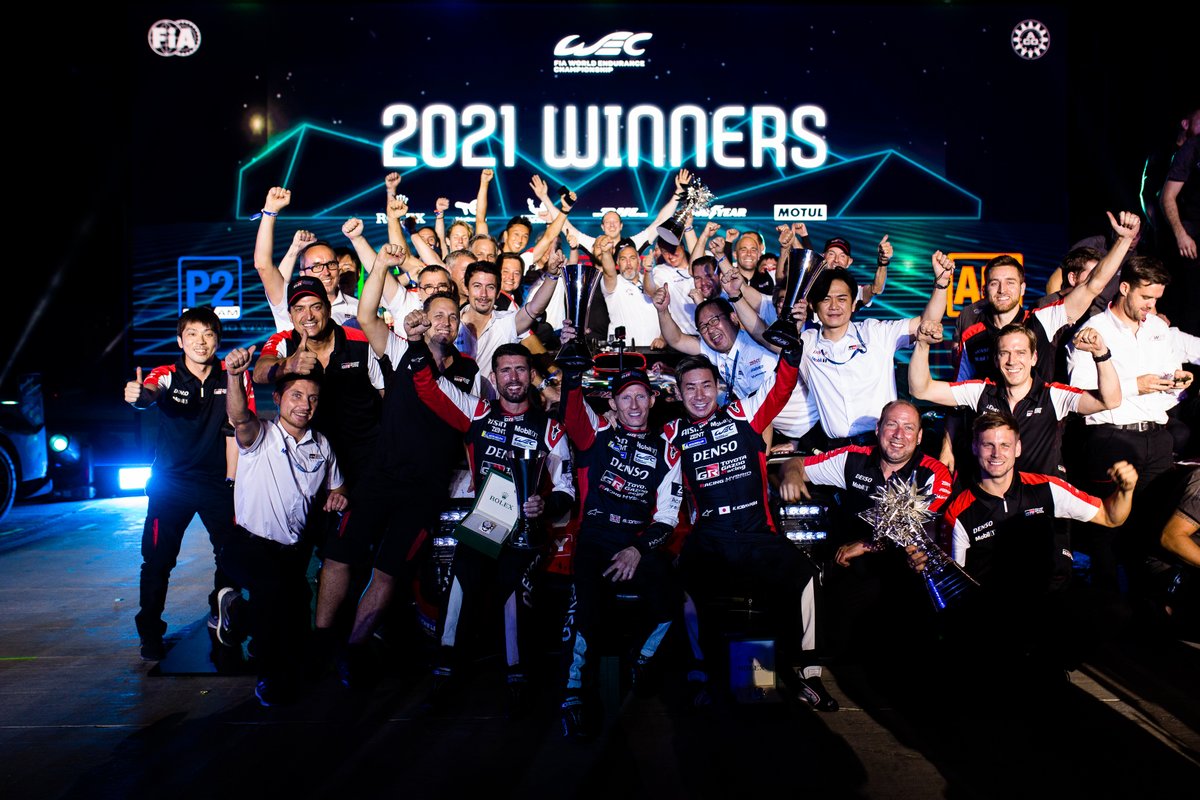 FIAWEC's tweet photo. 1ST HYPERCAR WORLD CHAMPIONS, congratulations @TGR_WEC you made history, again!

@pechito37 
@kamuikobayashi 
@Mikeconway26 

#WEC #8HBahrain https://t.co/of9fE8QoAL